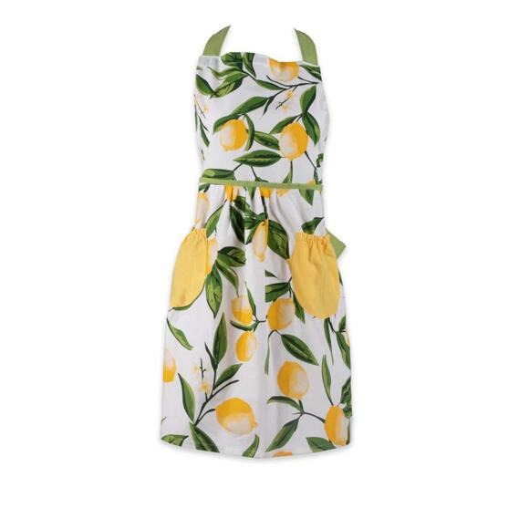 Lemon Full Size Adult Apron - Yellow, Green, White - with Pockets NWT - Picture 1 of 7